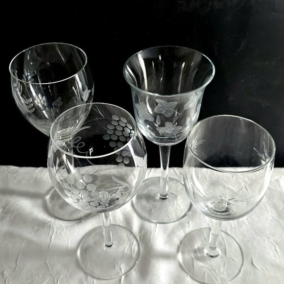 Mismatched Cordials Cocktail Glasses set/4 vtg mixed etched cut glassware party - Picture 6 of 10